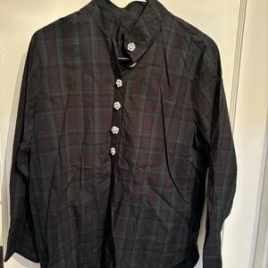J Crew Women’s festive plaid blouse with rhinestone buttons size 4